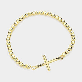 Stainless Steel Cross Pendant Stretch Bracelet