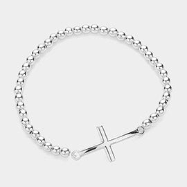 Stainless Steel Cross Pendant Stretch Bracelet