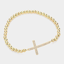 Stainless Steel Cross Pendant Stretch Bracelet