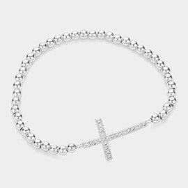 Stainless Steel Cross Pendant Stretch Bracelet