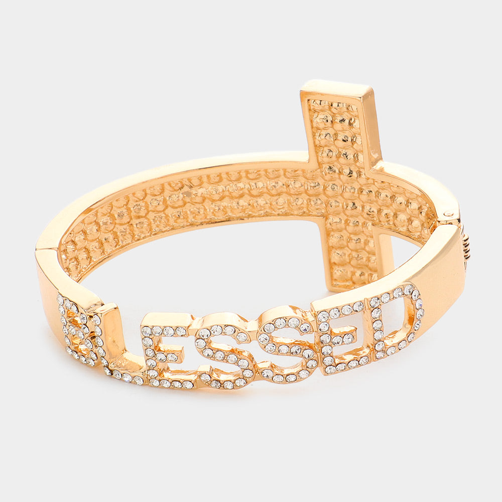 Rhinestone Cross Hinged Bracelet