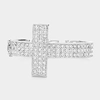 Rhinestone Cross Hinged Bracelet