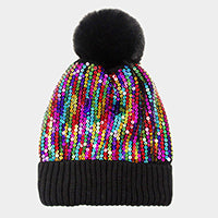 Sequin Pom Pom Beanie