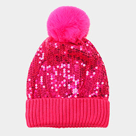 Sequin Pom Pom Beanie