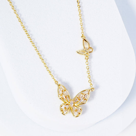 Gold Dipped Paved Butterfly Pendant Necklace