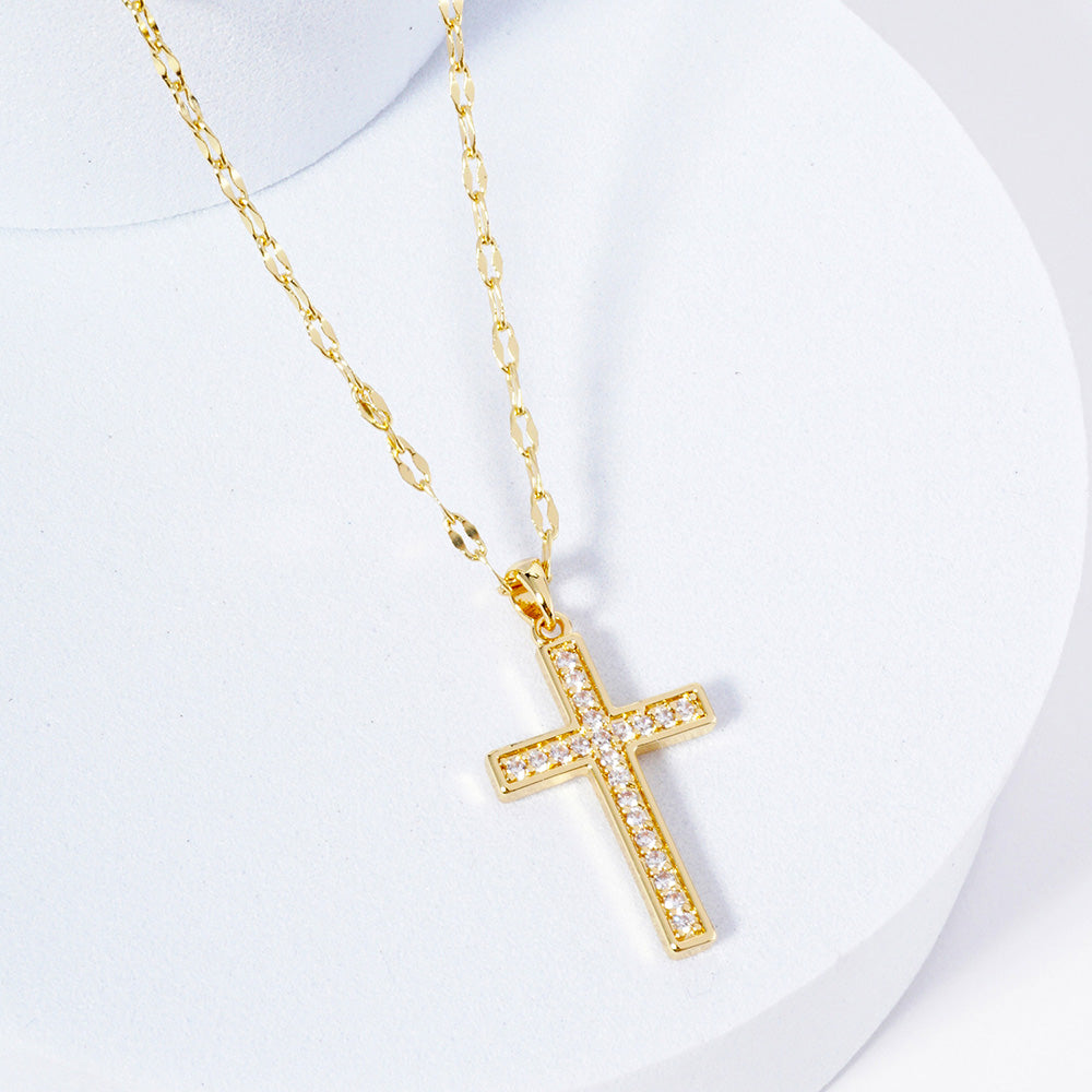 Gold Dipped Paved Cross Pendant Necklace