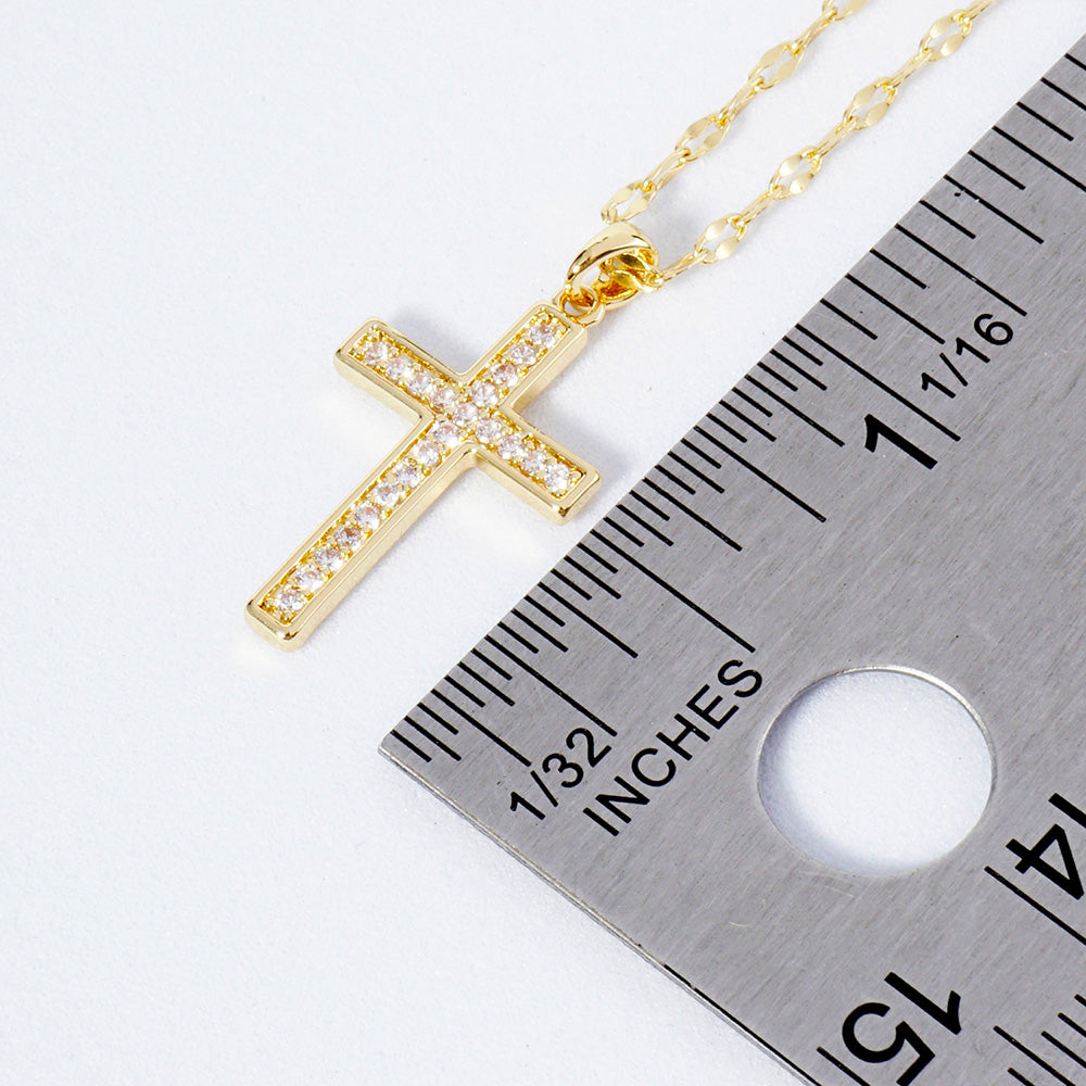 Gold Dipped Paved Cross Pendant Necklace