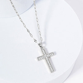 Gold Dipped Paved Cross Pendant Necklace