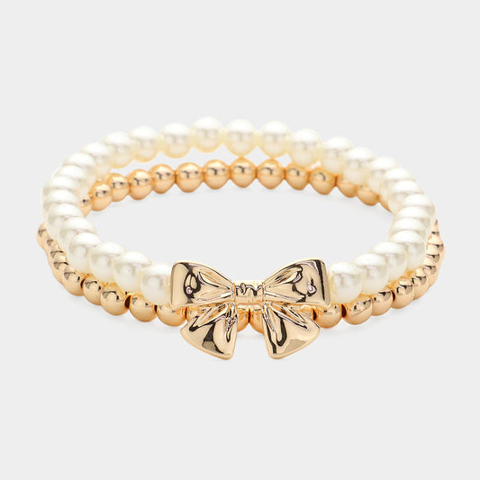 Bow Pearl Stretch Layered Bracelets