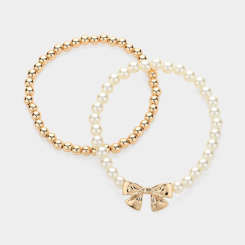 Bow Pearl Stretch Layered Bracelets