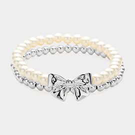 Bow Pearl Stretch Layered Bracelets