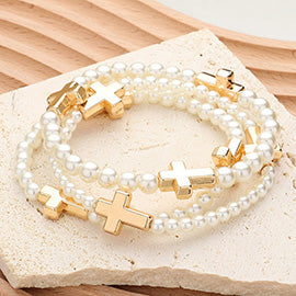 Cross Beaded Stretch Layered Bracelets