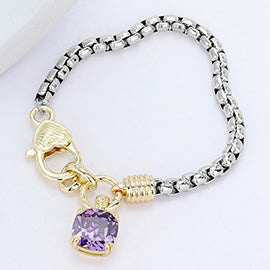 Cushion Cut Charm Two Tone Bracelet