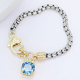 Cushion Cut Charm Two Tone Bracelet