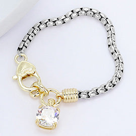 Cushion Cut Charm Two Tone Bracelet