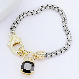 Cushion Cut Charm Two Tone Bracelet