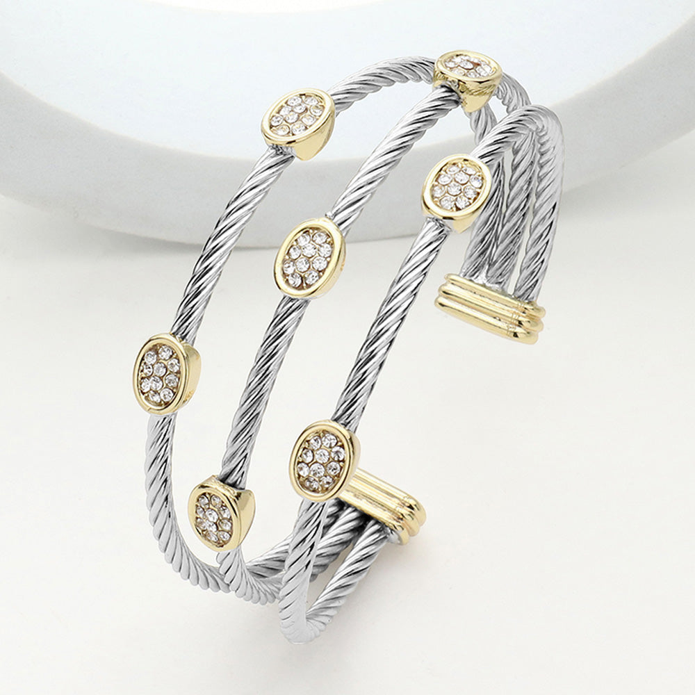 CZ Paved Oval Triple Cable Split Cuff