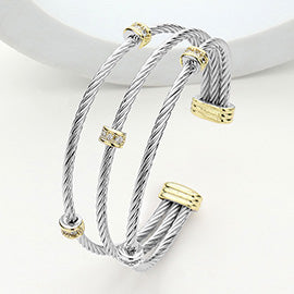 CZ Paved Bar Triple Cable Split Cuff