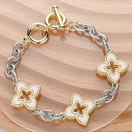 14K Gold Plated CZ Paved  Link Toggle Bracelet