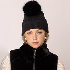 Solid Knit Beanie with Pom Pom