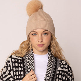 Solid Knit Beanie with Pom Pom