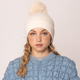 Solid Knit Beanie with Pom Pom