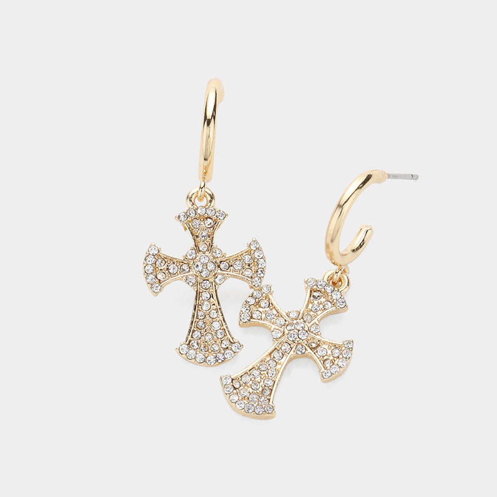 Paved Cross Earrings