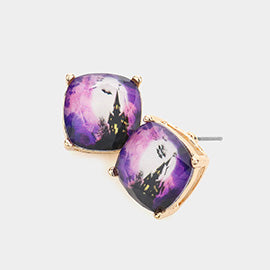 Bat Castle Square Stud Earrings