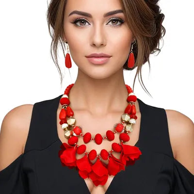 Beaded Necklace Petals Layered Set