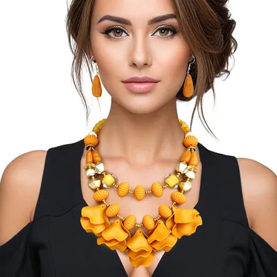 Beaded Necklace Petals Layered Set