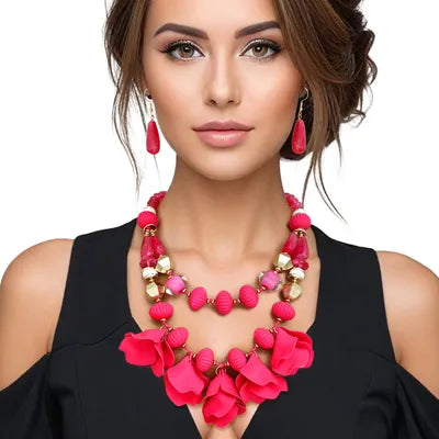 Beaded Necklace Petals Layered Set