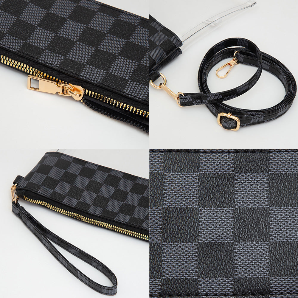 Faux Leather Checkered Transparent Flap Crossbody