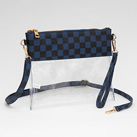 Faux Leather Checkered Transparent Flap Crossbody