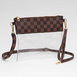 Faux Leather Checkered Transparent Flap Crossbody