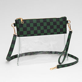 Faux Leather Checkered Transparent Flap Crossbody