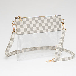 Faux Leather Checkered Transparent Flap Crossbody