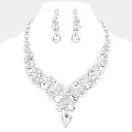 Pearl Teardrop Stone Necklace Set