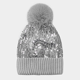 Sequin Pom Pom Beanie