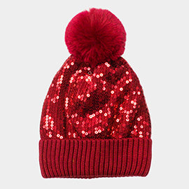 Sequin Pom Pom Beanie