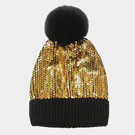 Sequin Pom Pom Beanie