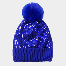 Sequin Pom Pom Beanie