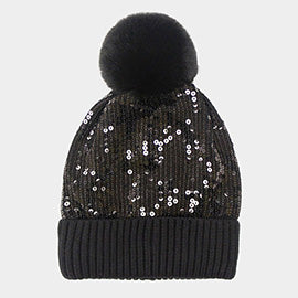 Sequin Pom Pom Beanie