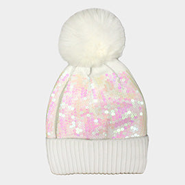 Sequin Pom Pom Beanie