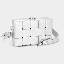 Faux Leather Woven Square Crossbody