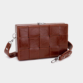 Faux Leather Woven Square Crossbody