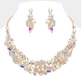 Rhinestone Paved Flower Necklace Set