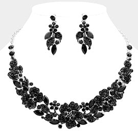 Rhinestone Paved Flower Necklace Set