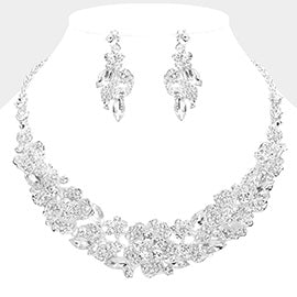 Rhinestone Paved Flower Necklace Set