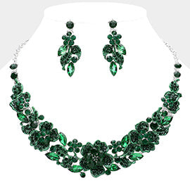 Rhinestone Paved Flower Necklace Set