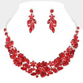 Rhinestone Paved Flower Necklace Set